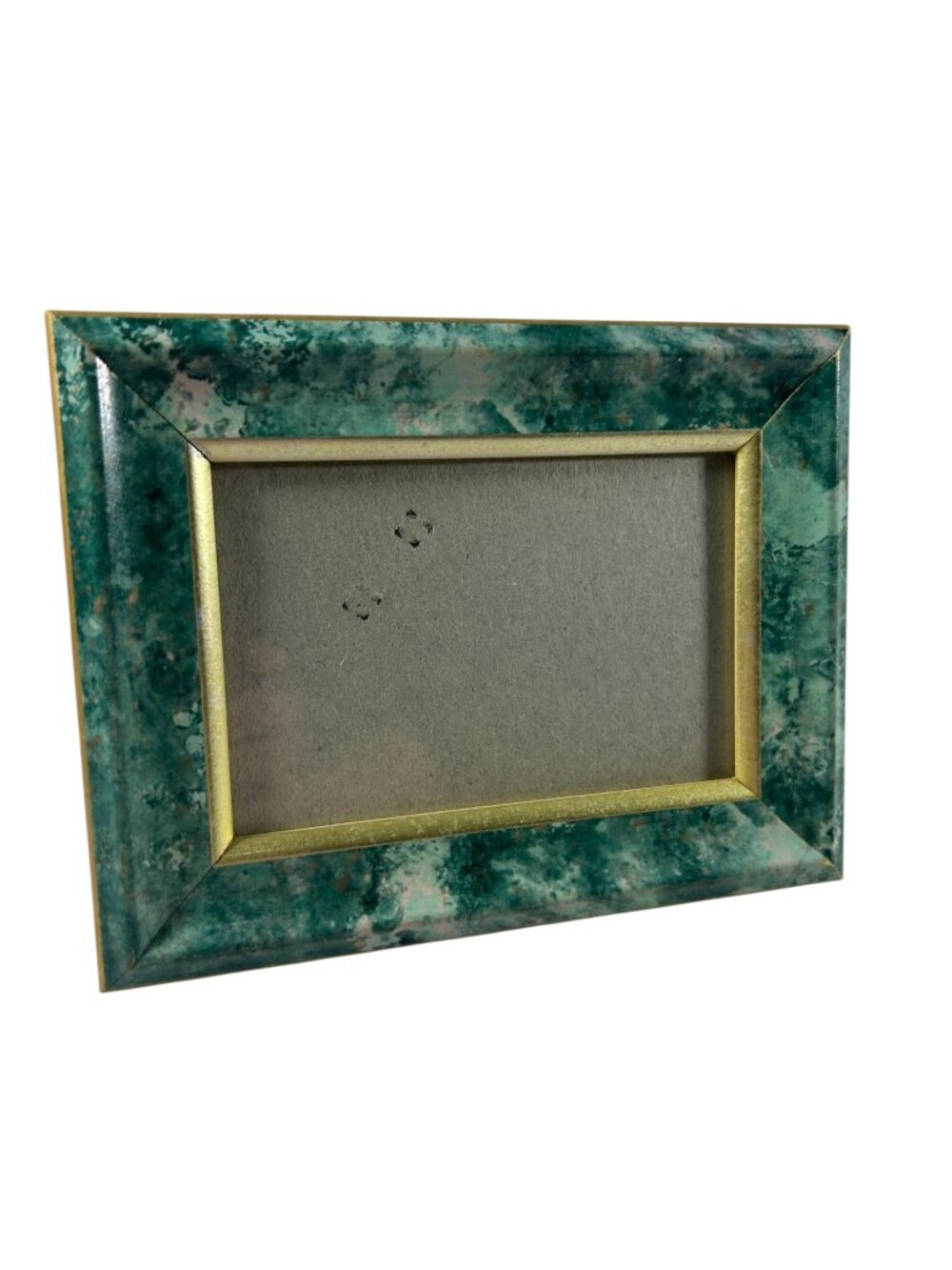 Vintage Faux Malachite Green Gold Glass Picture Photo Frame Tabletop 3.5X5